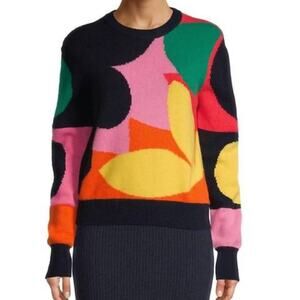 White + Warren Jackyblue NEW Cashmere Luxe Collage Crewneck Sweater Womens Large